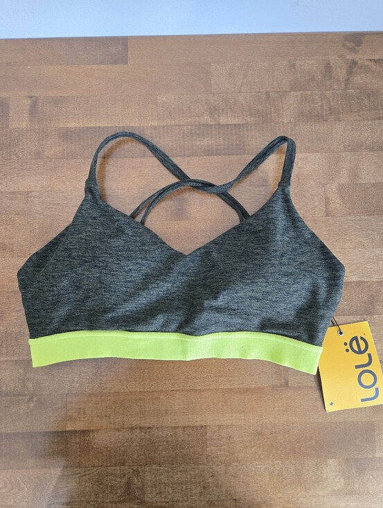 Lole Other - New. Lole Half Moon Bra Highlands Heather Grey Neon Yellow Accent Band MEDIUM